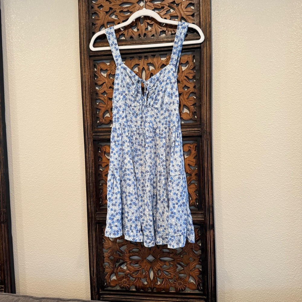 Cotton On Light Blue and White Floral Tie-Front Sundress